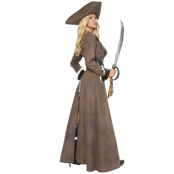 Pirate Costume Long Distressed Overcoat Jacket Dress Hat and Sword - Picture 2 of 4